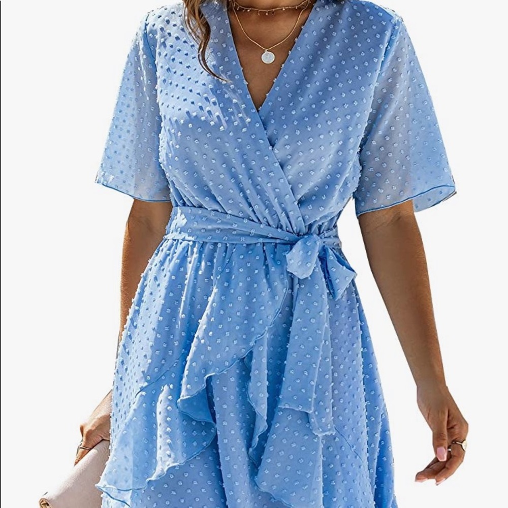 Blue Wrap Dress with Tie Waist